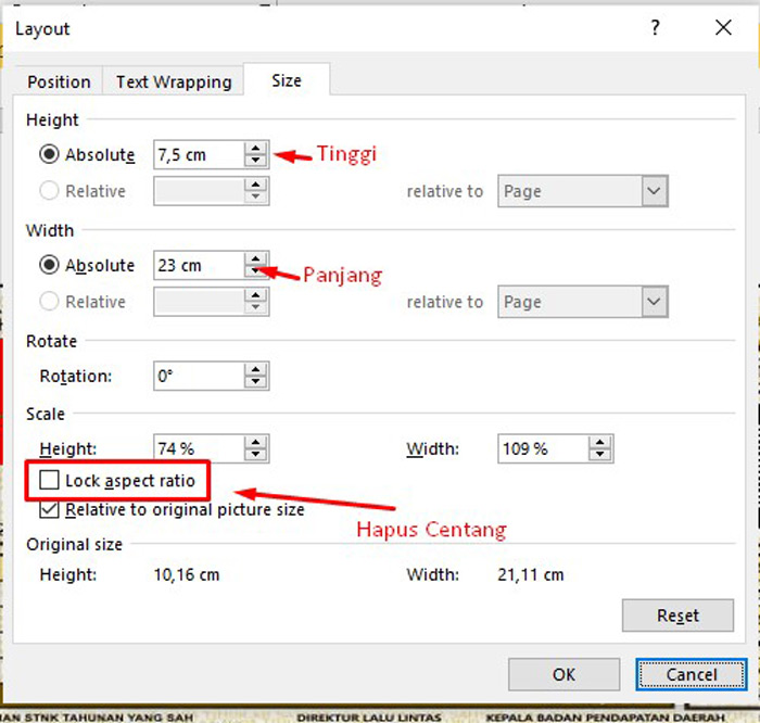 Setting Size dan Aspect Ratio